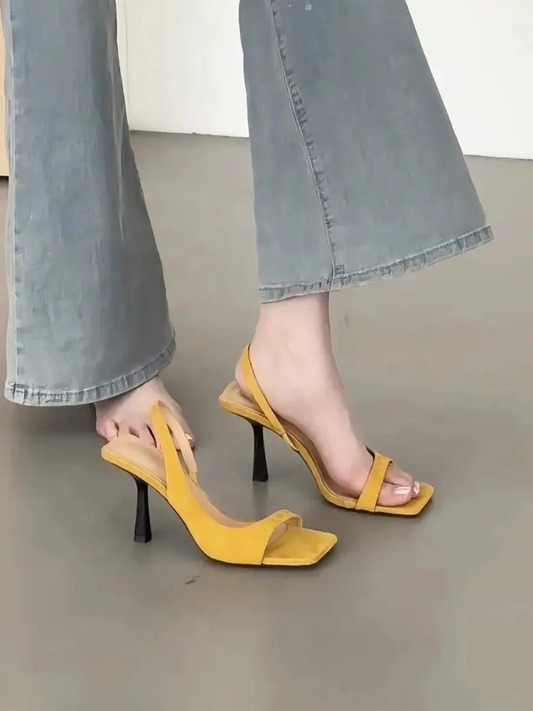 High Heels Women Sandals Luxury Elegant Heels Shoes Fashion Slippers New Square Toe Sexy Pumps Dress Party Female Slides