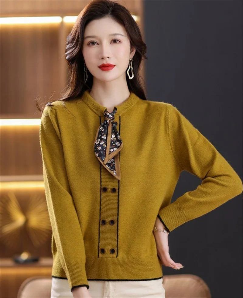 Korean Female Round Neck Pullover Knit 2025 Women Fashion Large Size 4XL Knitted Coat Autumn Ladies Tie Up Sweater Short Jacket