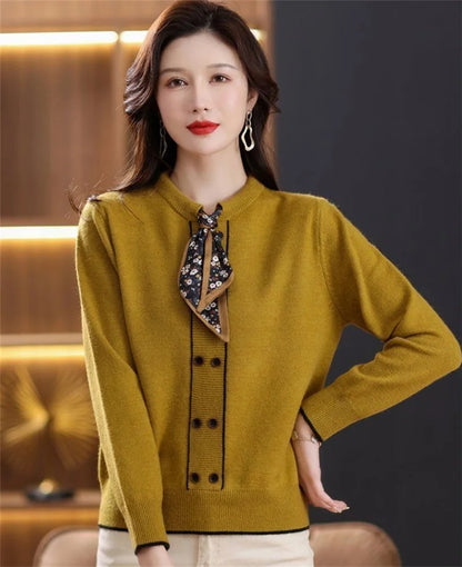 Korean Female Round Neck Pullover Knit 2025 Women Fashion Large Size 4XL Knitted Coat Autumn Ladies Tie Up Sweater Short Jacket