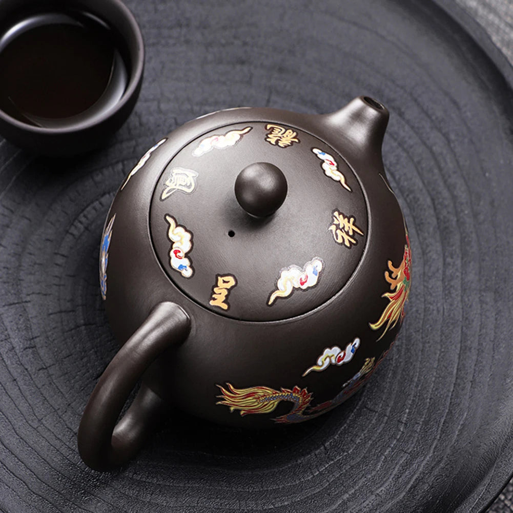 Hand-made Dragons Phoenixs Color-changing Purple Clay Teapot Reusable Tea Pot For Brewings Tea Cup Infuser Teapot Valuable Gift