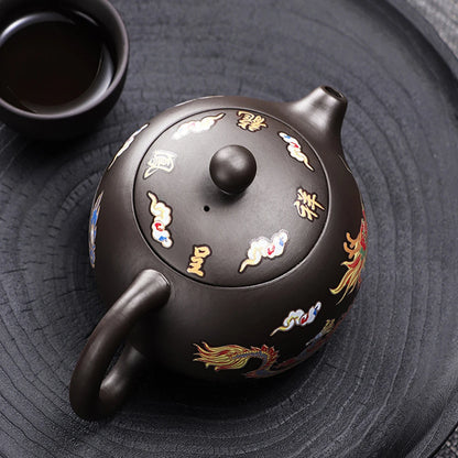 Hand-made Dragons Phoenixs Color-changing Purple Clay Teapot Reusable Tea Pot For Brewings Tea Cup Infuser Teapot Valuable Gift