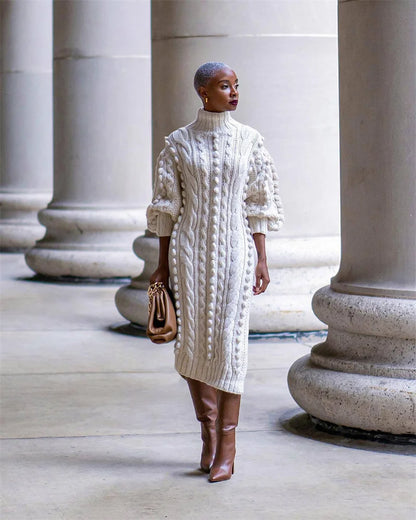 Streetwear Turtleneck Sweater Dress Women Autumn Winter Long Sleeve Elegant Ribbed Knitted Stretchy Warm Party Club Midi Dresses