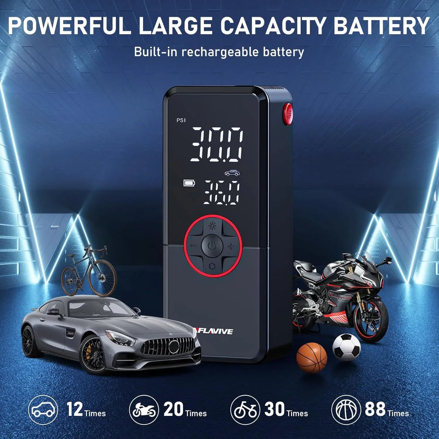 Portable Cordless Air Compressor, 150PSI Digital Gauge with Auto Shut-Off and LED Light for Car, SUV, Motorcycle, Bike Tires