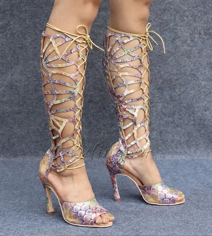 Ladingwu High-end Custom Material Fish Scale Texture Women Dance Shoes Sexy Pole Dance Boots Ladies Wedding Ballroom Shoes
