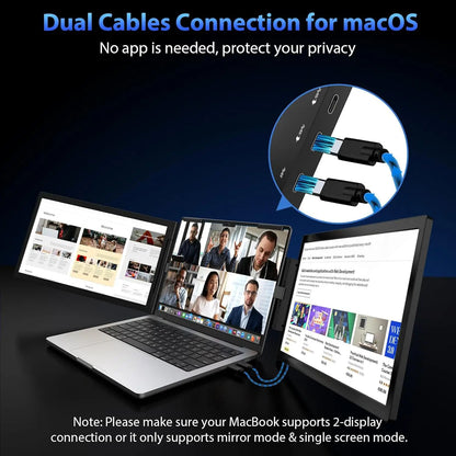 Laptop Screen Extender 14" 1080P Portable Triple Monitor with 270° Automatic Rotation for Wins Mac Dex XBOX Switch Steam Decks