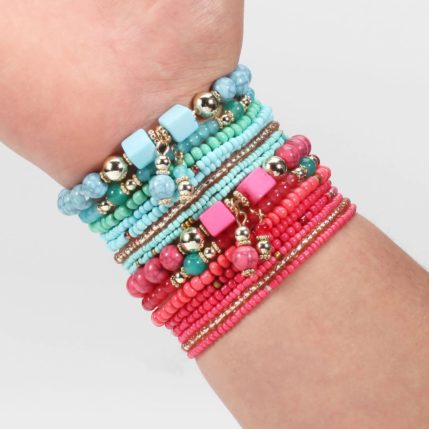 Bohemian Stackable Bead Bracelets for Women Stretch Multilayered Bracelet Set Multicolor Jewelry