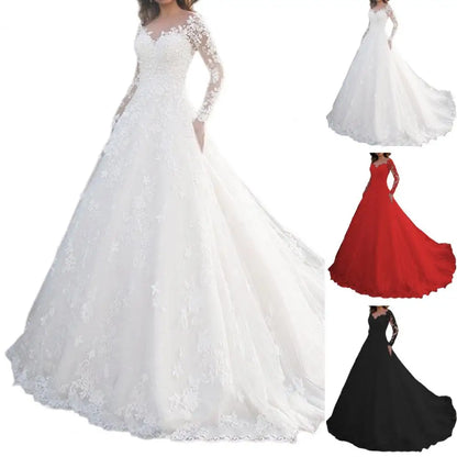 Detail Lace Cocktail Party Dress Floral Embroidere Maxi Dress Women Wedding Bride Dress Lace Long Sleeve Back Zipper Lace