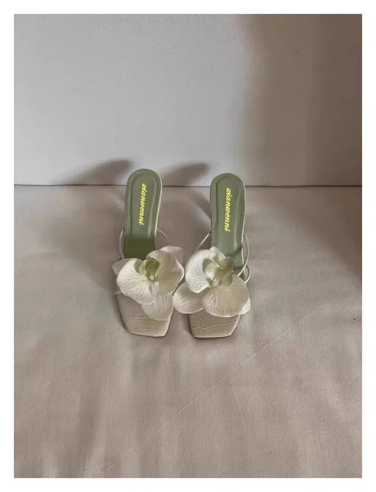 Slippers Women's shoes Heels Sandals Elegant Sexy Fashion New  Luxury Kawaii Designer Stripper shoes woman 2025 trend square toe