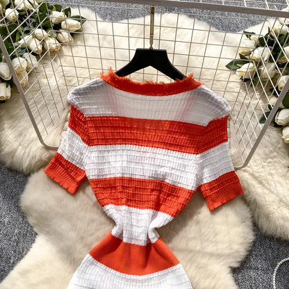 YuooMuoo Chic Fashion Sexy Package Hips Knitted Long Dress 2025 Spring and Summer Elegant Slim Waist Office Lady Sweater Dress
