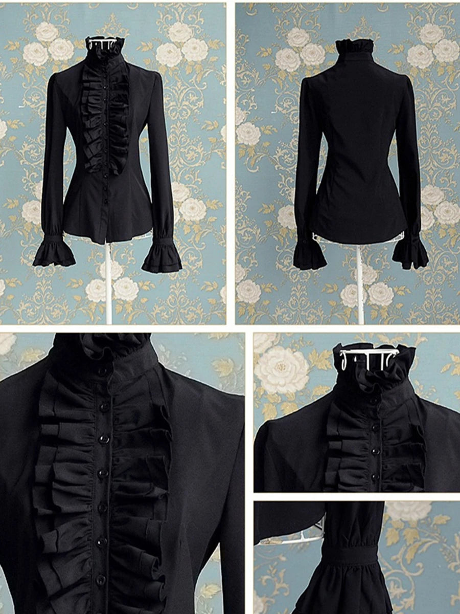 US Women Solid Lady Shirt Frilly Ruffle shirt Tops Flounce Casual Blouse Clothes Shirts