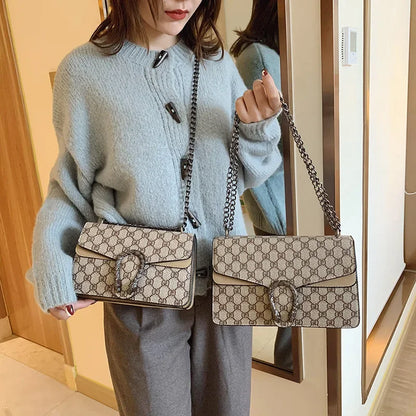 Fashionable Mini Printed Chain Women's Bag Crossbody Shoulder Bag Soft PU Leather Square Shape Bag with Phone Pocket
