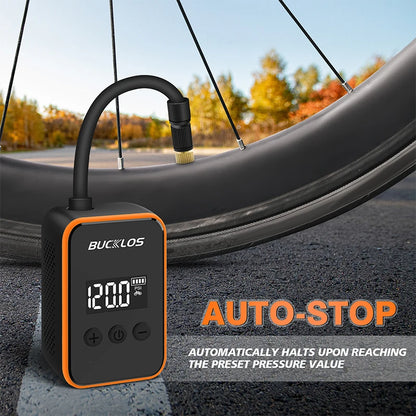 BUCKLOS Bike Mini Electric Tire Inflator 150PSI Bike Mini Air Pump Presta/Schrader Valve Portable Bicycle Air Pump Cycling Tools