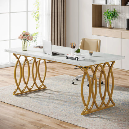 Tribesigns Modern Office Desk, 70.9" Wooden Computer Desk,Executive Desk with Gold Metal Legs, Large Workstation Home Office