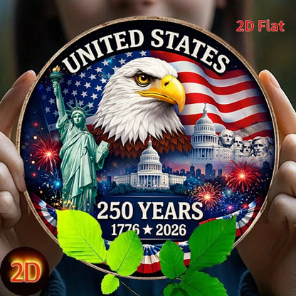 2D Flat - 1pc 19.99x19.99cm Round Aluminum Sign | USA 250 Years Anniversary Metal Art Sign, Patriotic Home Decor, 1776-2026 Amer