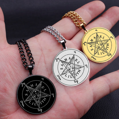 HLSS066 Evil Satanic symbols vectors Royalty Pentagram Baphomet Goat Head Black Star Talisman Stainless Steel Pendant Necklace