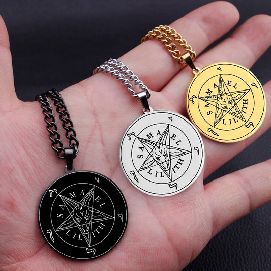 HLSS066 Evil Satanic symbols vectors Royalty Pentagram Baphomet Goat Head Black Star Talisman Stainless Steel Pendant Necklace