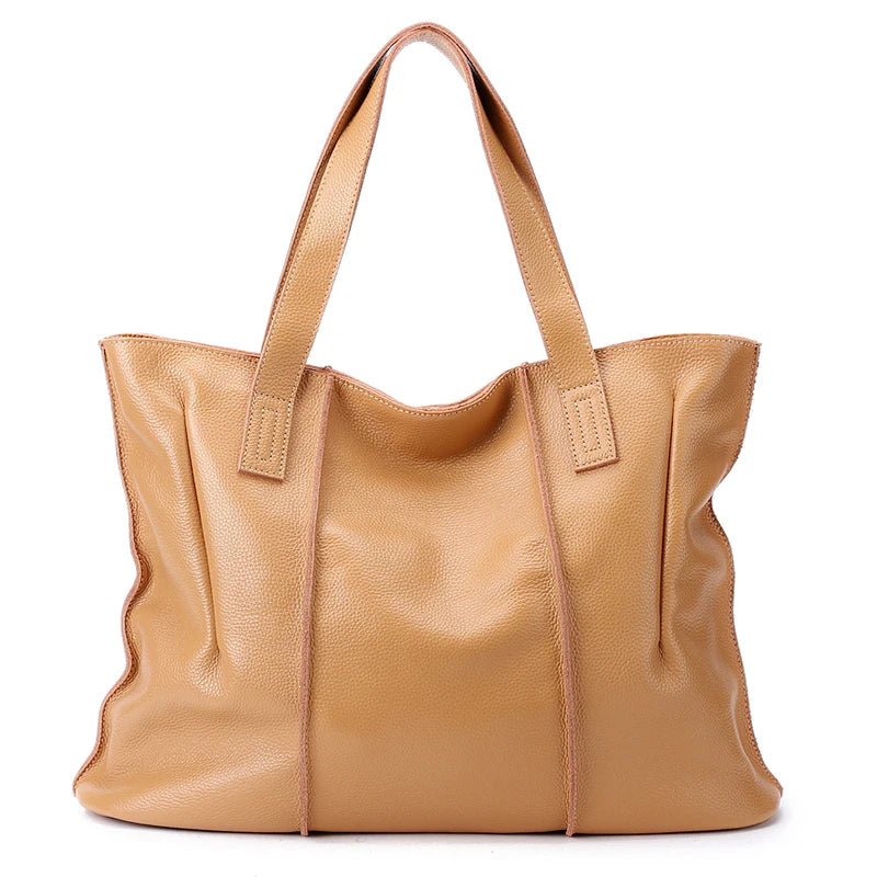 Women's Luxury Designer Natural Cowhide Soft Handbag Famale Fashion Shoulder Bag Ladies Cow Leather Large Capacity Tote Bag