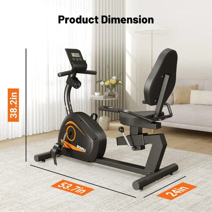 Recumbent Exercise Bike for Home Use: Magnetic Resistance Stationary Bike with Adjustable Seat for Adults and Seniors Supports