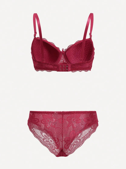 Viomisha Sexy Lingerie Set Lady Push Up Bras Set Transparent Floral Underwire Intimate Pretty Lace Underwear Panty Set