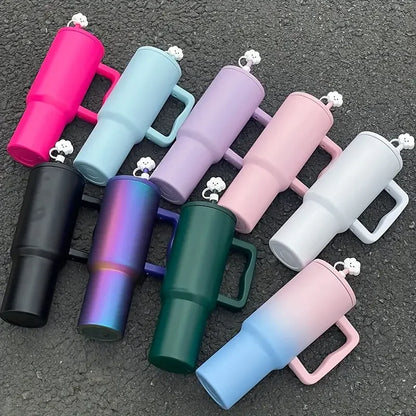 1.2L/40oz Large Capacity Stainless Steel Double-Wall Vacuum Insulated Tumbler with Straw & Wide Handle ,Reusable Water Bottle