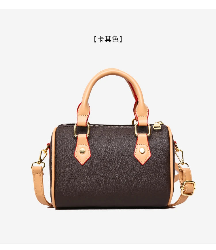 Vintage Brown PU Leather Boston Bag Women's Lightweight Small Crossbody Bag Luxury Designer Handbag Shoulder Bags for Phone
