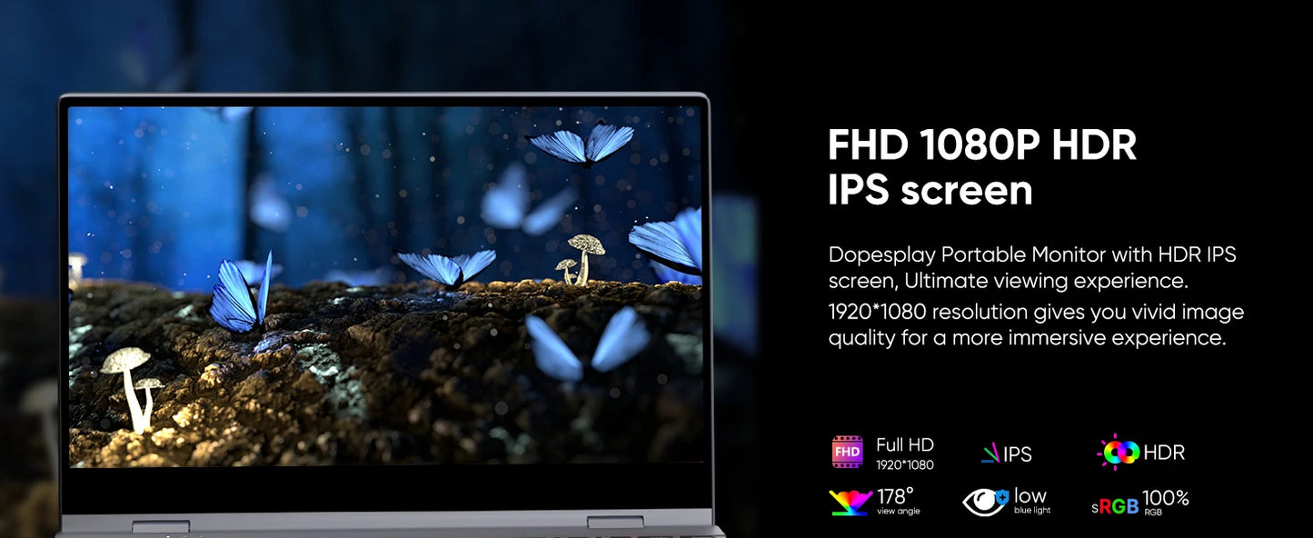 Dopesplay 14.1Inch Portable Monitor Lapdock Built-in 50000mAh Battery 10-Points Touchscreen 1080P HDR IPS Second Screen Extender