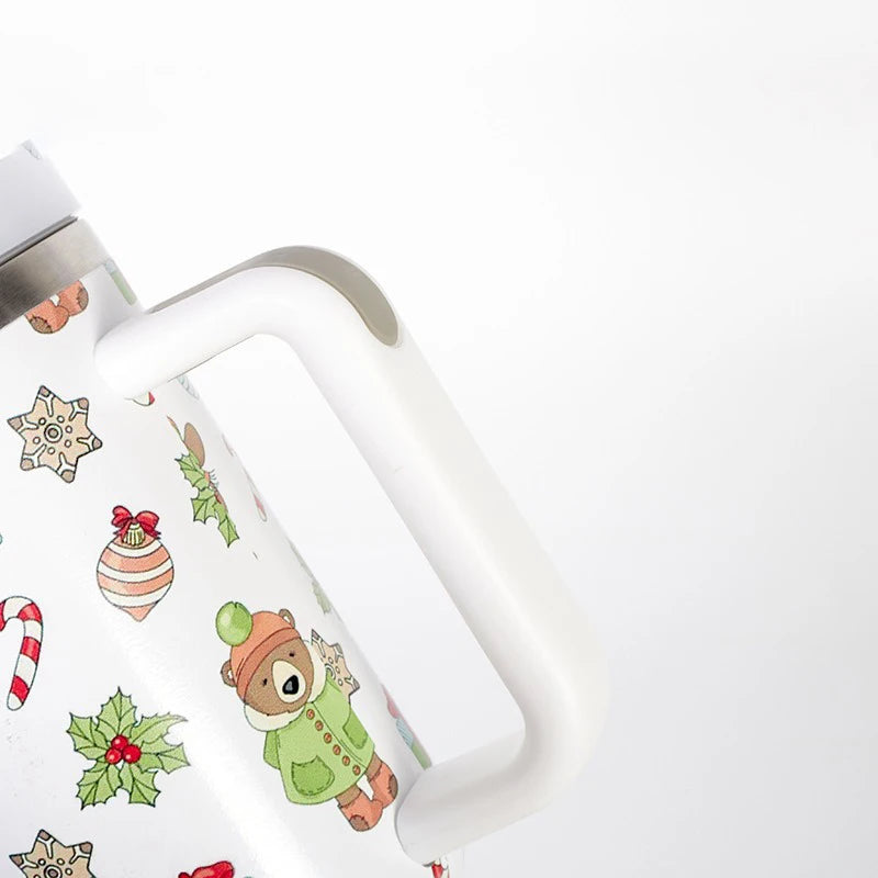 40oz Thermos Bottles Stainless Steel Christmas Series Insulated Water Bottle with Handle/straw Car Ice King Cup Christmas Gift