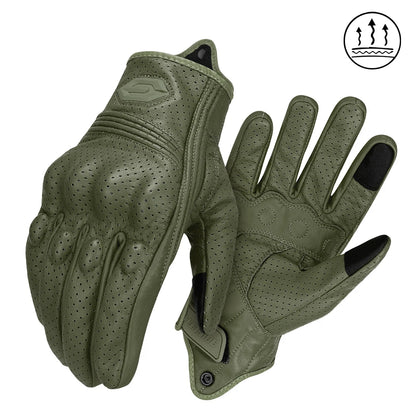 Vintage Leather Motorcycle Gloves Summer Breathable Unisex Biker Gloves With Anti-Slip Ventilation Design Motorbike Ride Glove