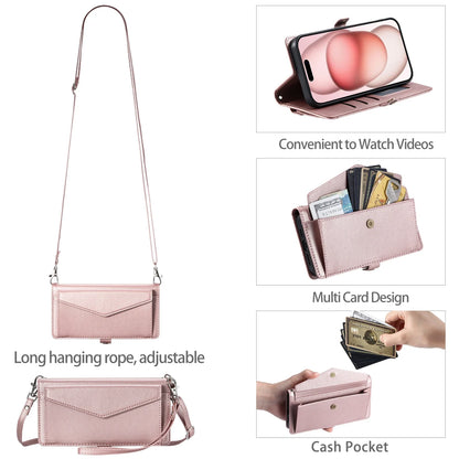 Crossbody Leather Wallet Case For iPhone17 16 Pro Air 16E 15 14 13 12 11 Pro Max XS XR SE 8 7 Card Solt Pocket Shoulder Cover