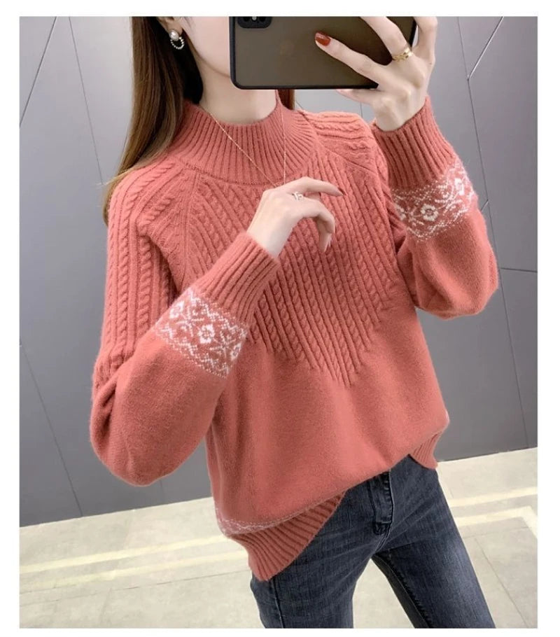 2024 Fashion Basic Autumn Winter Merino Wool Sweater Mock Neck Cashmere Pullover Solid Color Soft Long Sleeve Clothing Tops