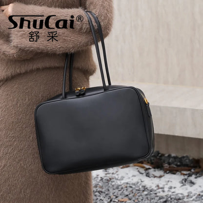 Genuine Leather Fashion Women Shoudler Black Bags Luxury Desiger Ladies Crossbody Cowhide Brown Large Bag Female Handbags Coffe