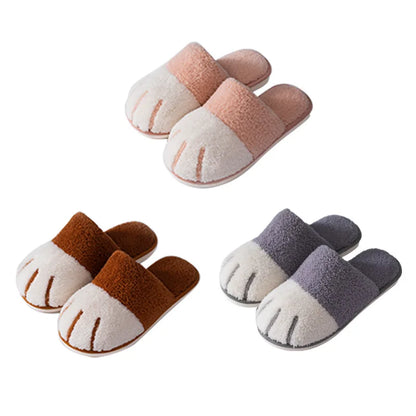 New Women's Winter Plush Slippers Cute Cat Paw Design Slippers Home Bedroom Indoor Shoes Men's Warm Comfortable Cotton Slippers