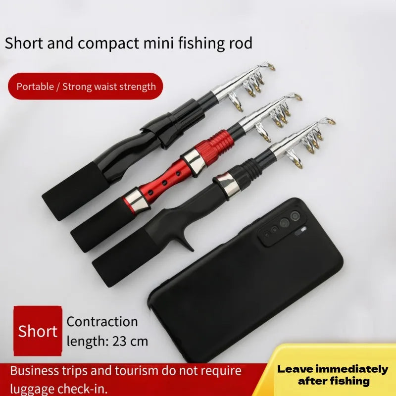 1.15m Portable Mini Telescopic Short Spinning Fishing Pole Pocket Travel Fishing Rod For Saltwater Freshwater Fishing Accessorie