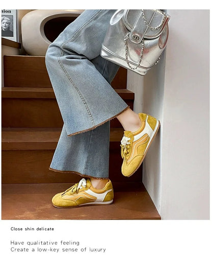 Women's Casual Shoes Suede Leather Training Shoes for Women 2026 Patchwork Retro Sneakers Ladies Casual Flat Heels Walking Shoes