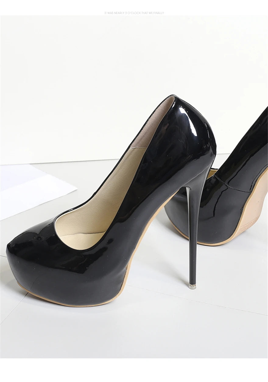 Big Size 35-47 Patent Leather Red Wedding Shoes 2025 Women Round Toe Super High Heels 16cm Pumps Sexy Platform Party Shoes Woman