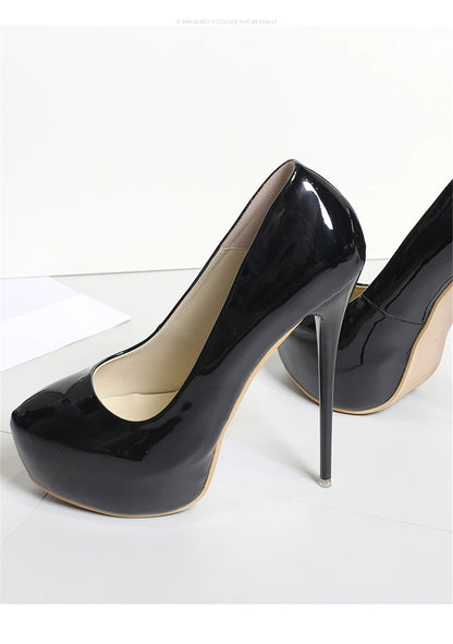 Big Size 35-47 Patent Leather Red Wedding Shoes 2025 Women Round Toe Super High Heels 16cm Pumps Sexy Platform Party Shoes Woman