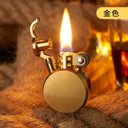 New Retro Round Kero sene Lighter Creative Metal Windproof Flame Lighter Gold and Silver Oil Lighter Smoking Accessories Tool