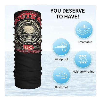 Custom Travel Motorcycle Ride Route 66 Bandana Winter Neck Warmer Windproof Wrap Face Scarf for Hiking Highways Gaiter Headband