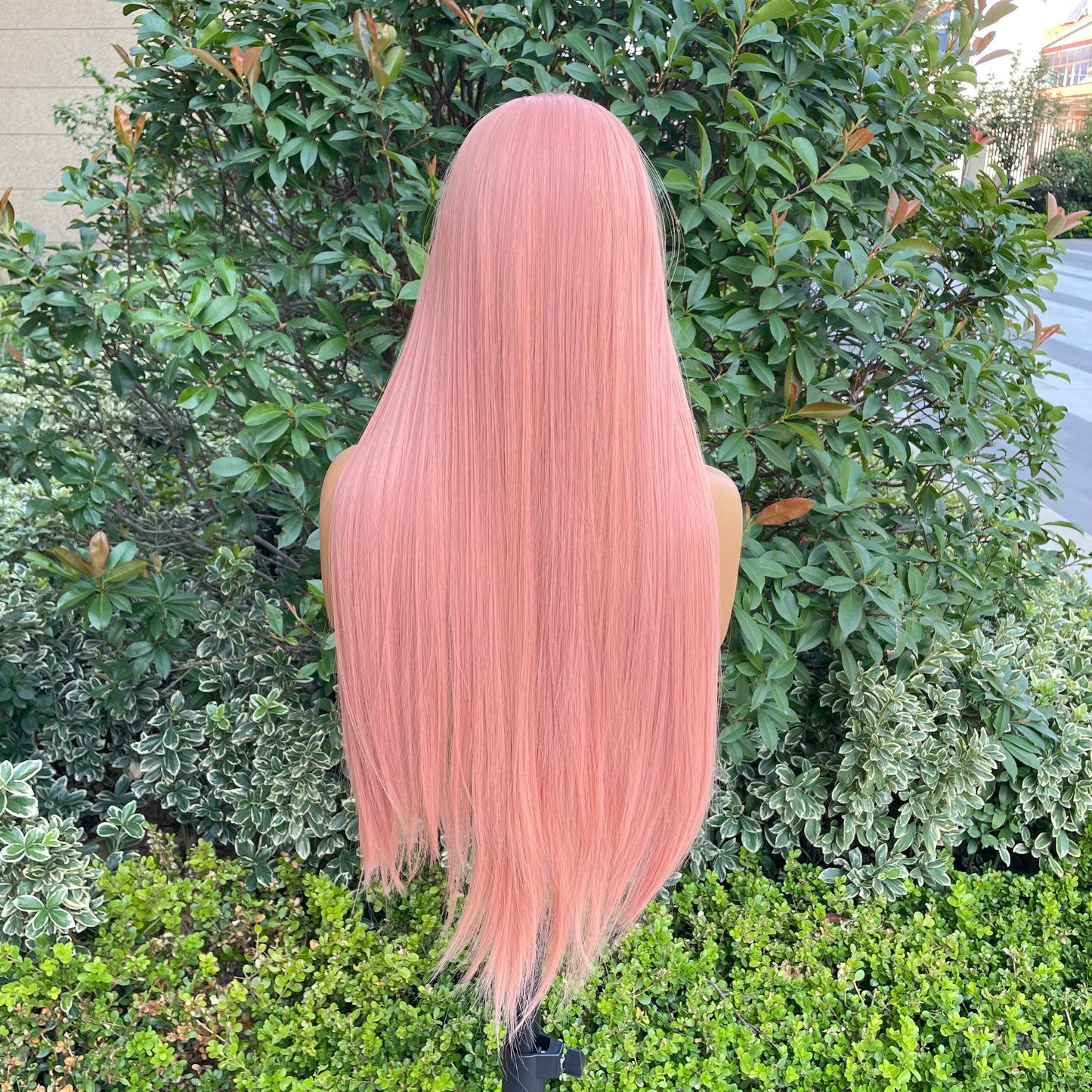 High Quality Pink 13X4 Synthetic Lace Front Wig for Woman 26 Inch Long Sliky Straight Wig Half Hand Tied Glueless Halloween Wig