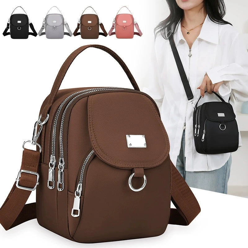Lightweight Nylon Women's Crossbody Bag, Casual Mini Handbag with Multiple Zip Pouch, Chic Design Shoulder Bag for Everyday Use