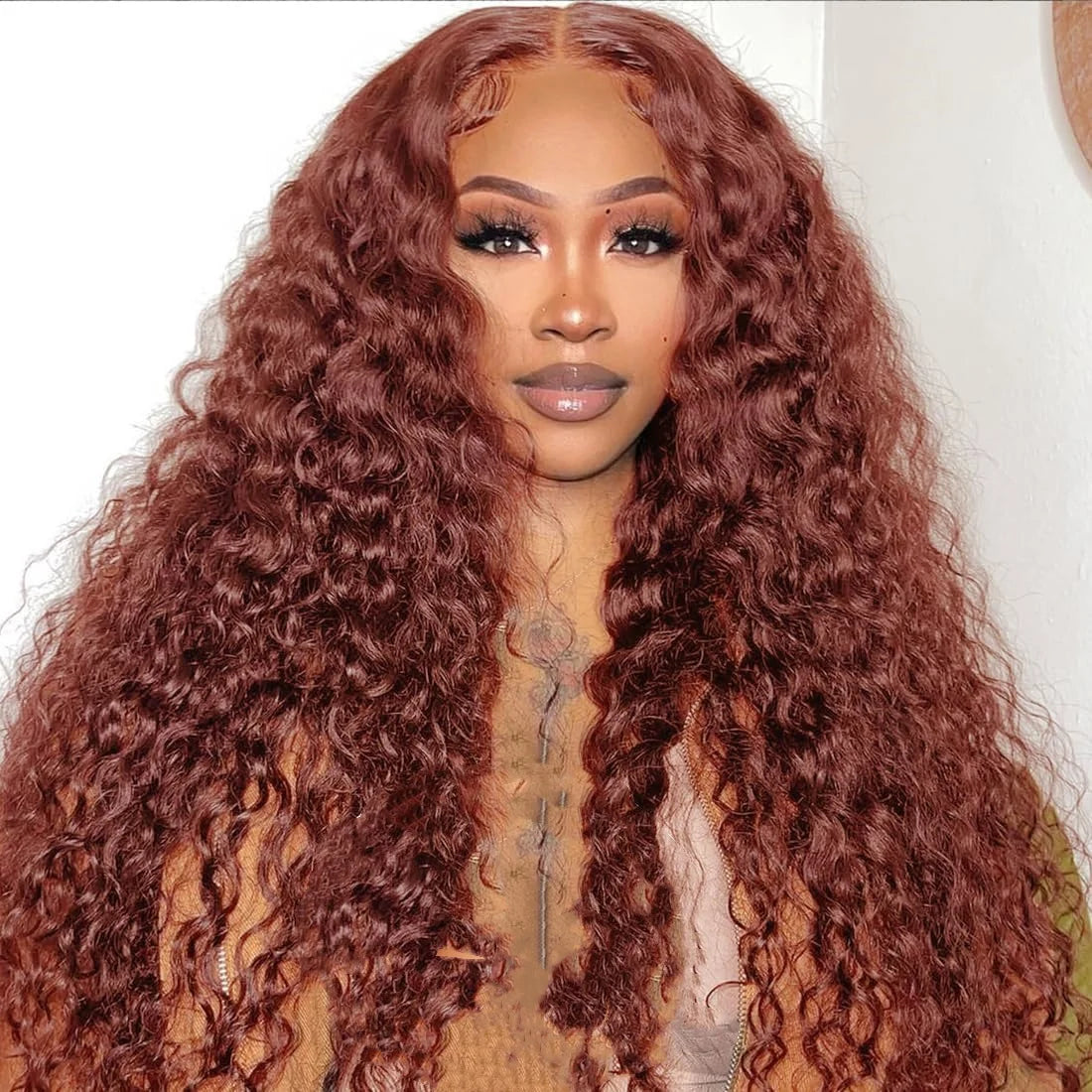 Reddish Brown Deep Curly Lace Frontal Wigs 13x4 13x6 Lace Frontal Human Hair Wigs Deep Wave Fall Colored Human Hair Lace Wigs