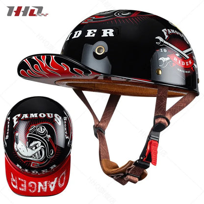 Retro Bucket Half Helmet for Men & Women - Motorcycle & Electric Bike Safety Helmet