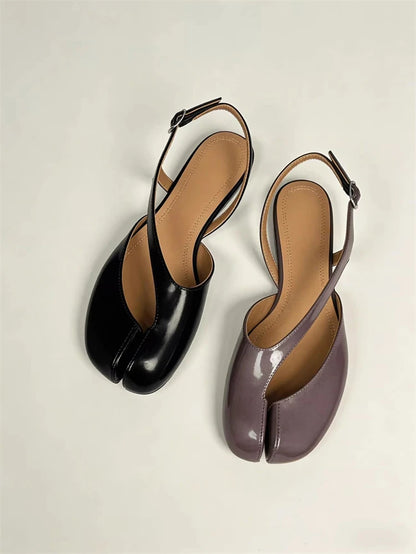 Luxury Tabi Flat Sandals Women Summer Patent Leather Split Toe Slingbacks Ballet Shoes Brand Designer Banquet Wedding Sandalias