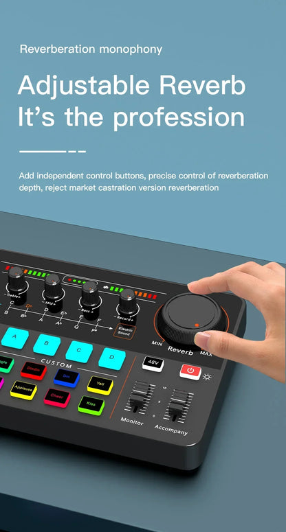 48V Phantom Power Professional Live Sound Card 12 Electronic Tone Sound Card Audio Mixer DJ Controller for For Youtube PC\Phone