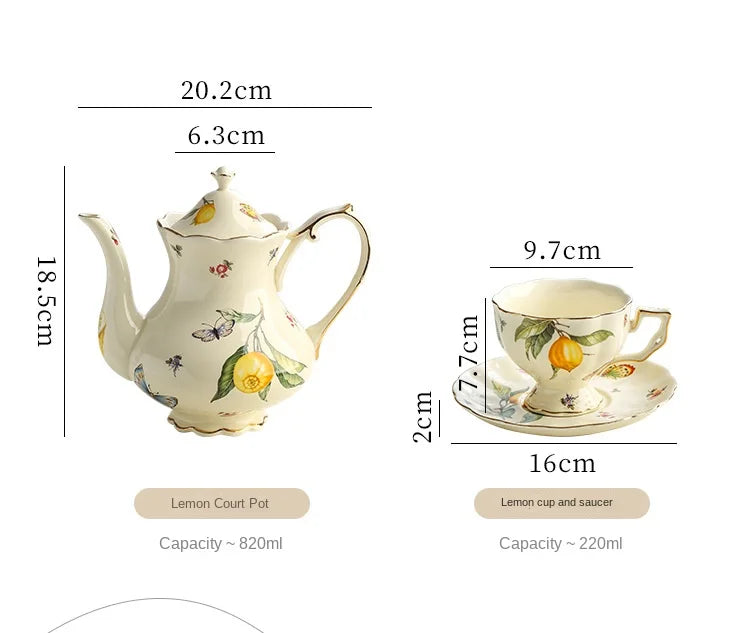 Vintage Lemon Teapot Coffee Cup and Saucer Set Beautiful Coffee Mug Modern Set Tania Bulhoes Luxury Design Cup