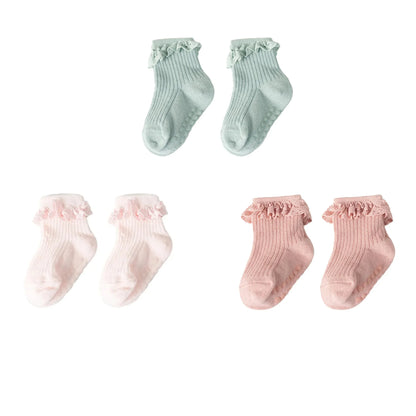 1/3/4/5pairs Cotton Pure Color Toddler Girl Lace Socks Infant Baby Girls Non-slip Socks Young Children Girl Cute Half Knee-socks