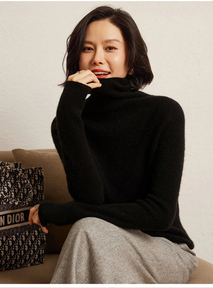 100% cashmere sweater women's knitted pullover sweater high neck solid color slim fit soft cashmere basic women's sweater