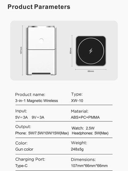 2025 Touch Auto-Rotating Qi2 3 in 1 Magnetic Wireless Charger Stand For iPhone Samsung Xiaomi OPPO 30W Fast Charging