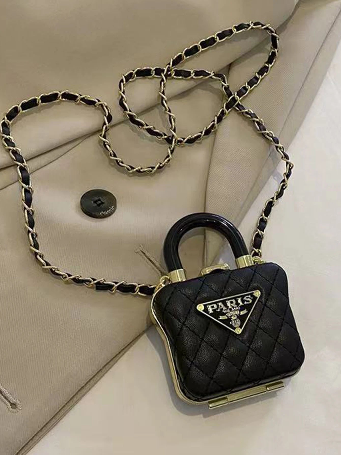 Diamond chain box, exquisite and versatile accessories, niche mini lipstick crossbody bag, earphone bag