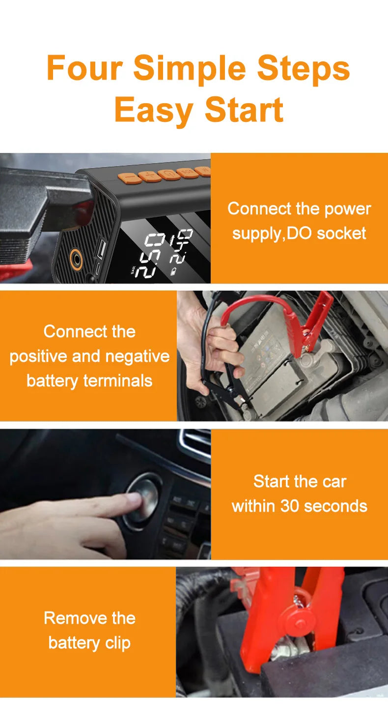 Car Jump Starter With Air Compressor LCD Screen  Portable Booster Charger 1200A Powerful Car Battery Starting Device Car Starter